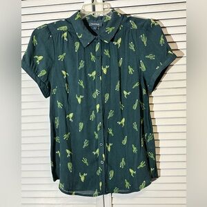 ModCloth Green Shortsleeved Blouse with Cacti Size L